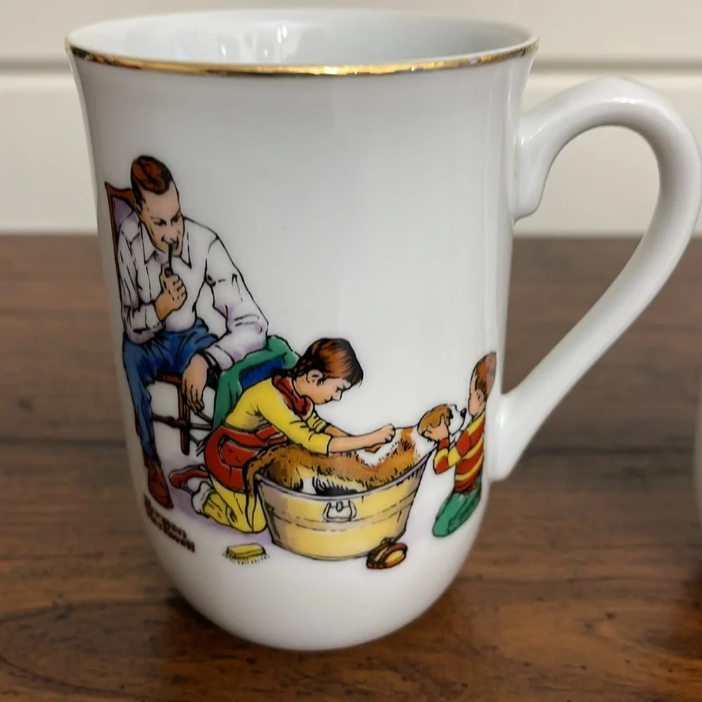 Set of (4) 1982 Norman Rockwell Good Old Days Diner Mugs